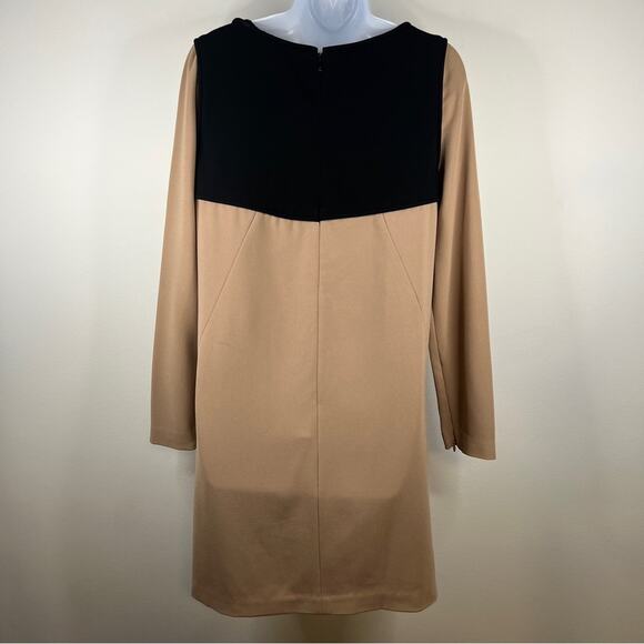 Tibi New York Tan Black Color Block Shift Dress Size 6 Long Sleeve Camel‎ - Picture 6 of 11